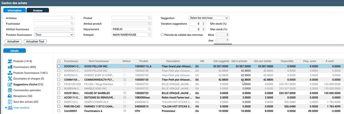 Fidelio Cloud ERP - Gestion approvisionnement - Zoom